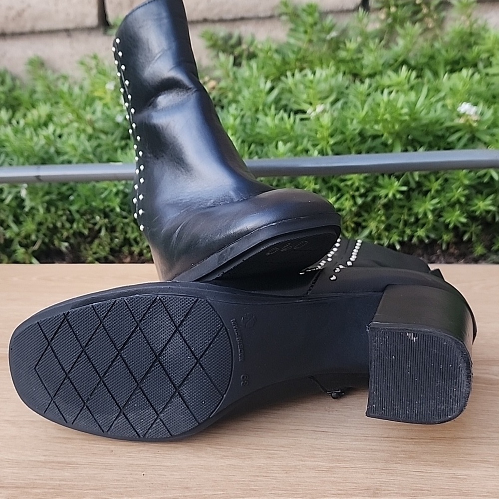 Marroqui Sanchez Black Leather Boots Side Zip Silver Rivets Size 39 - Picture 7 of 13